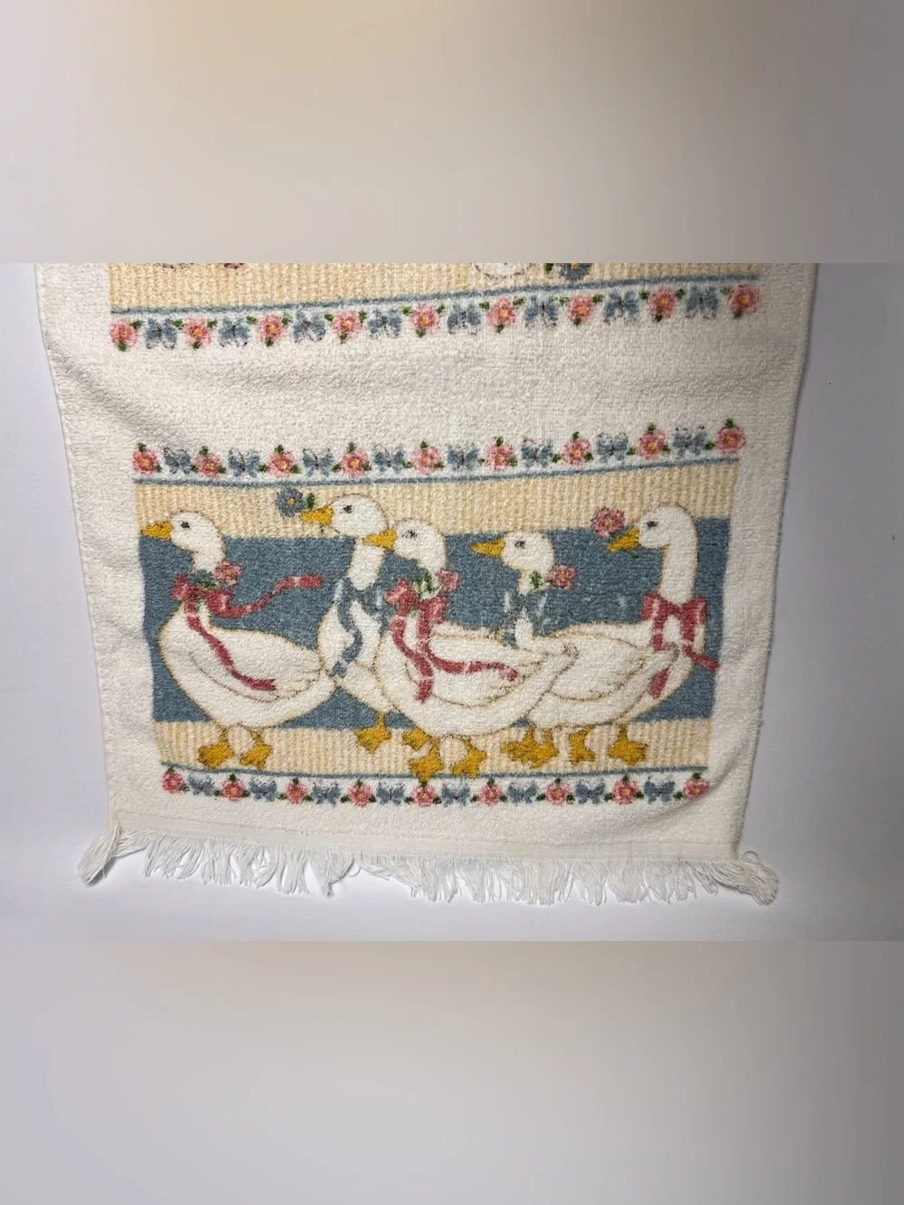 Lot of 3 VTG Cannon 80s Country Geese Goose Rag Towel Fringe READ Cottage Core - Picture 9 of 13